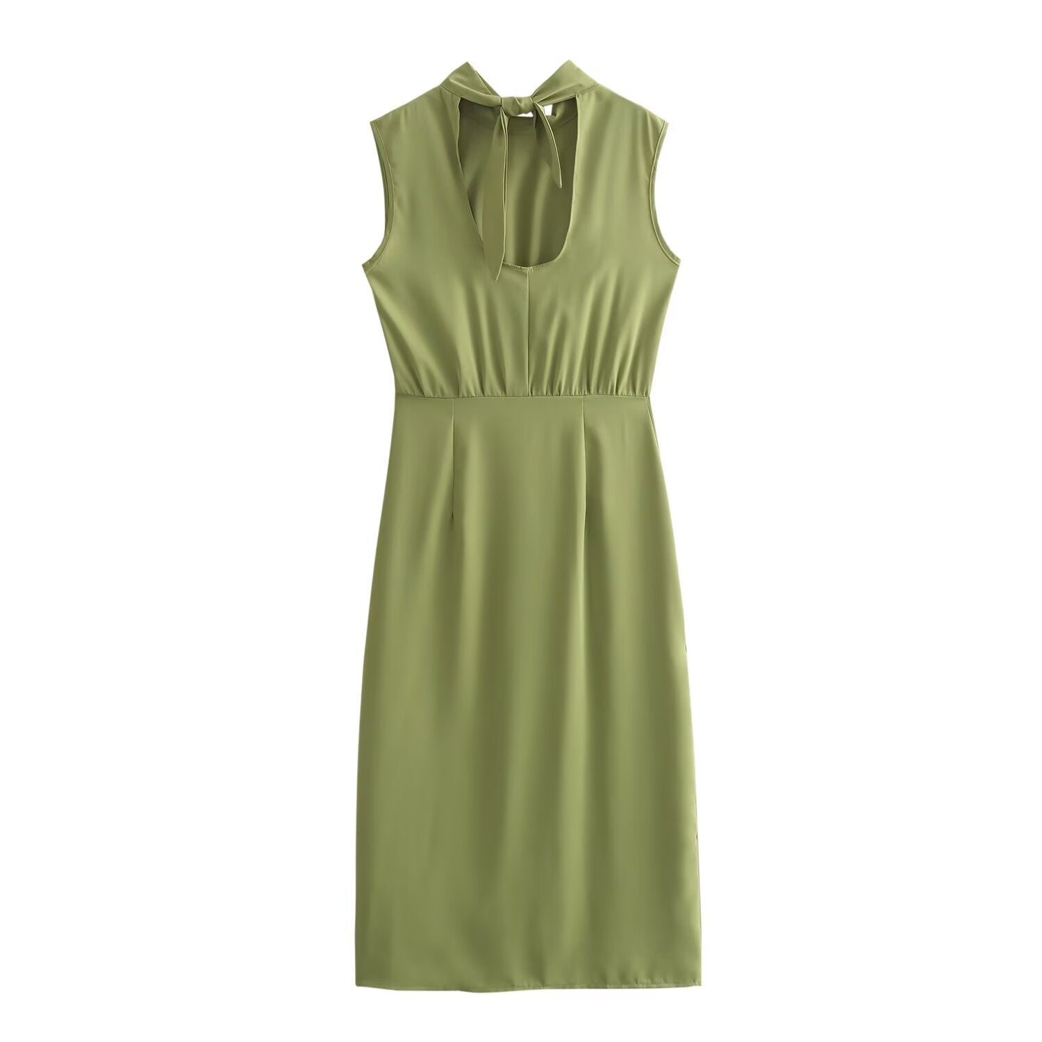 Mock Neck Cutout Slit A-Line Midi Dress