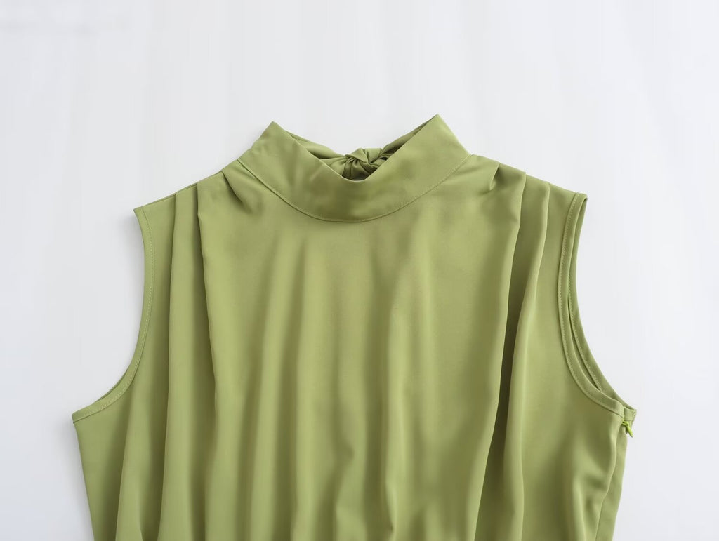 Mock Neck Cutout Slit A-Line Midi Dress