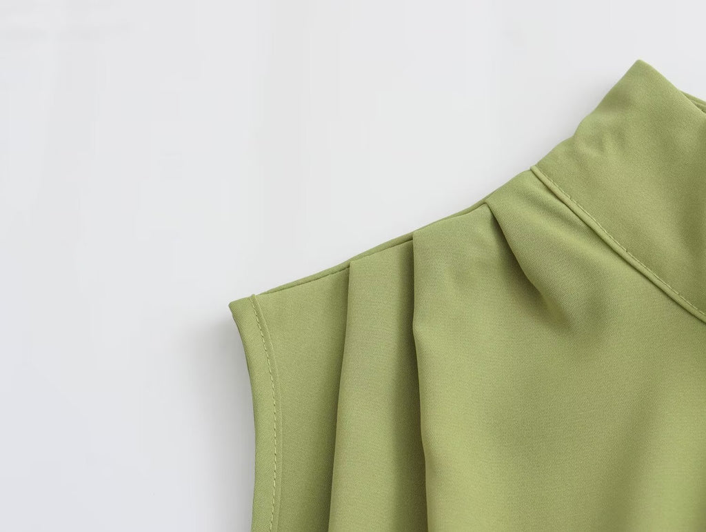 Mock Neck Cutout Slit A-Line Midi Dress