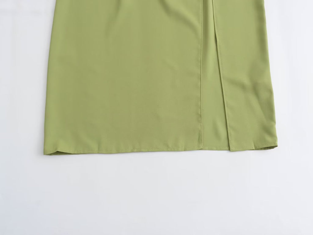 Mock Neck Cutout Slit A-Line Midi Dress