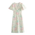 Women's V-Neck Short Sleeve High-Waist Printed Dress