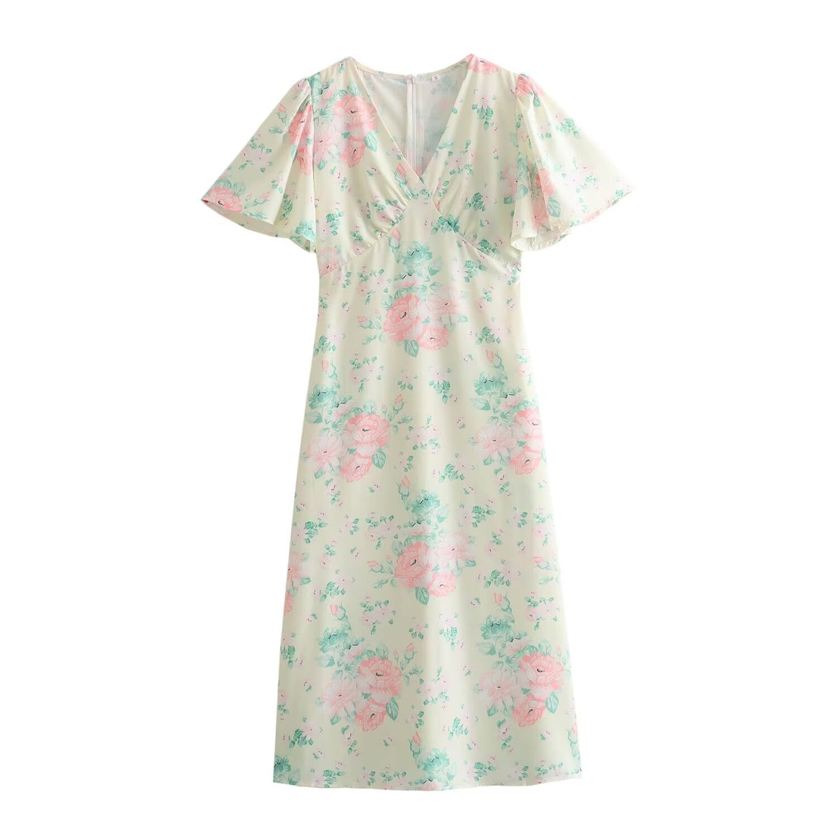 Women's V-Neck Short Sleeve High-Waist Printed Dress