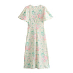 Women's V-Neck Short Sleeve High-Waist Printed Dress