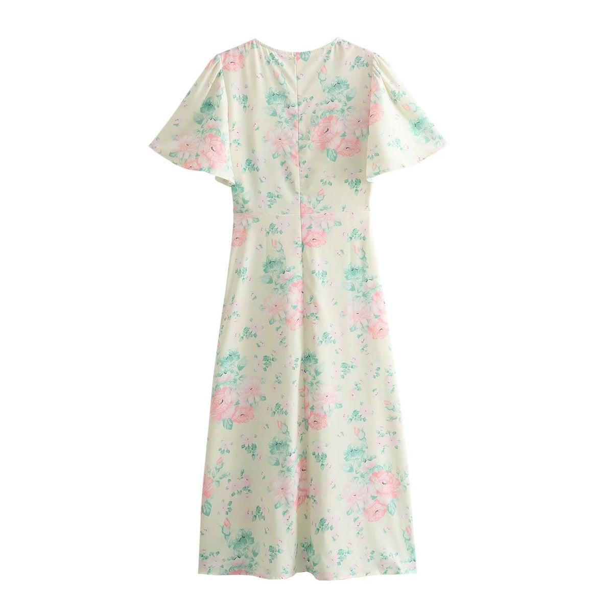 Women's V-Neck Short Sleeve High-Waist Printed Dress