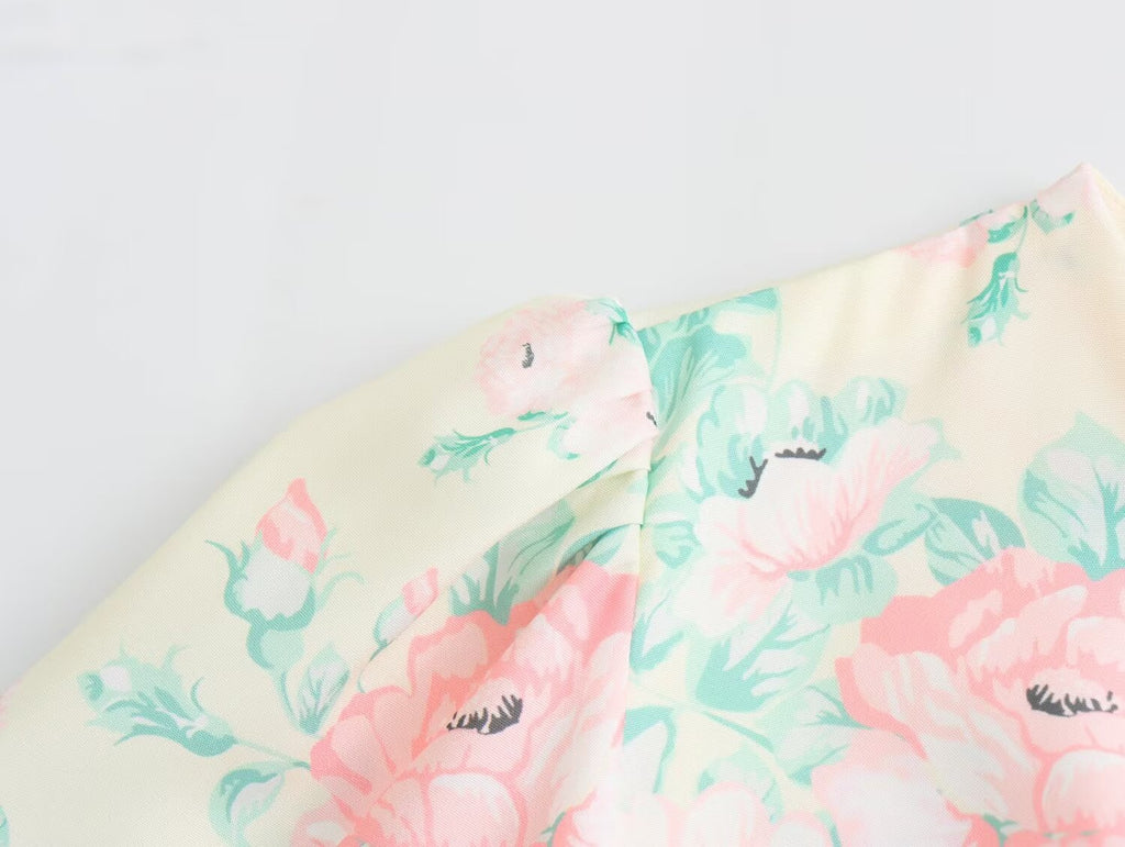Women's V-Neck Short Sleeve High-Waist Printed Dress