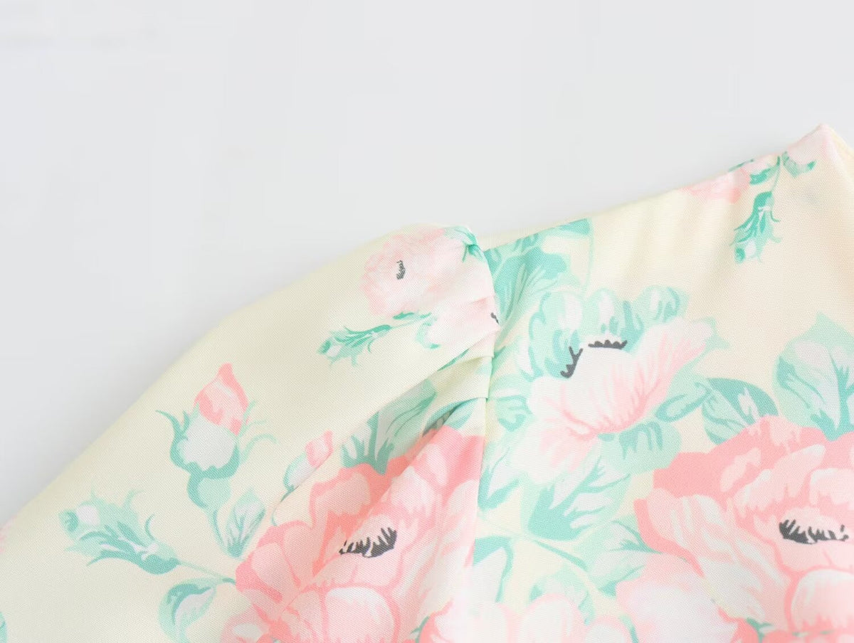 Women's V-Neck Short Sleeve High-Waist Printed Dress
