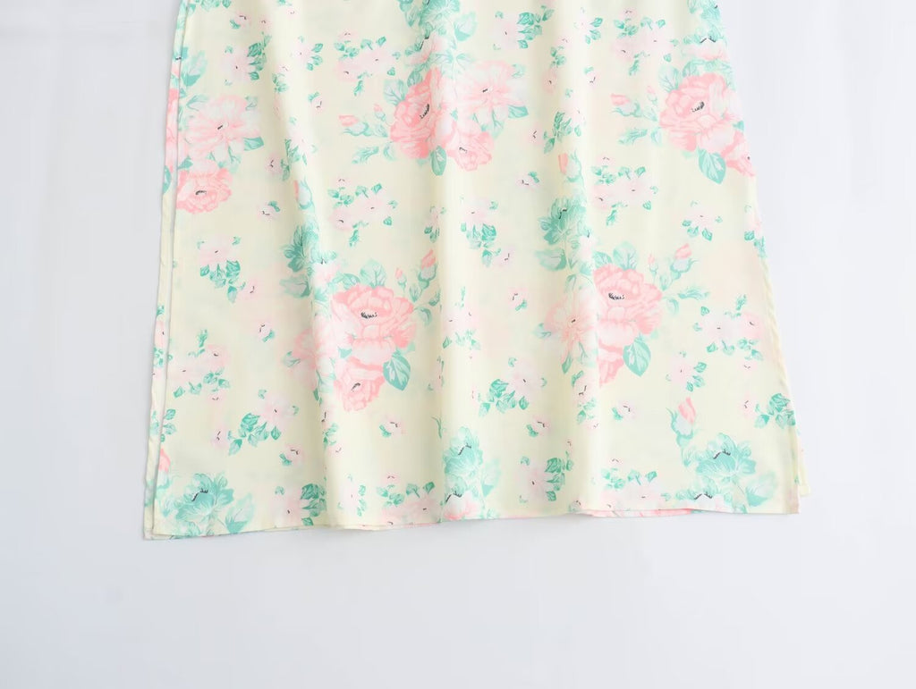 Women's V-Neck Short Sleeve High-Waist Printed Dress