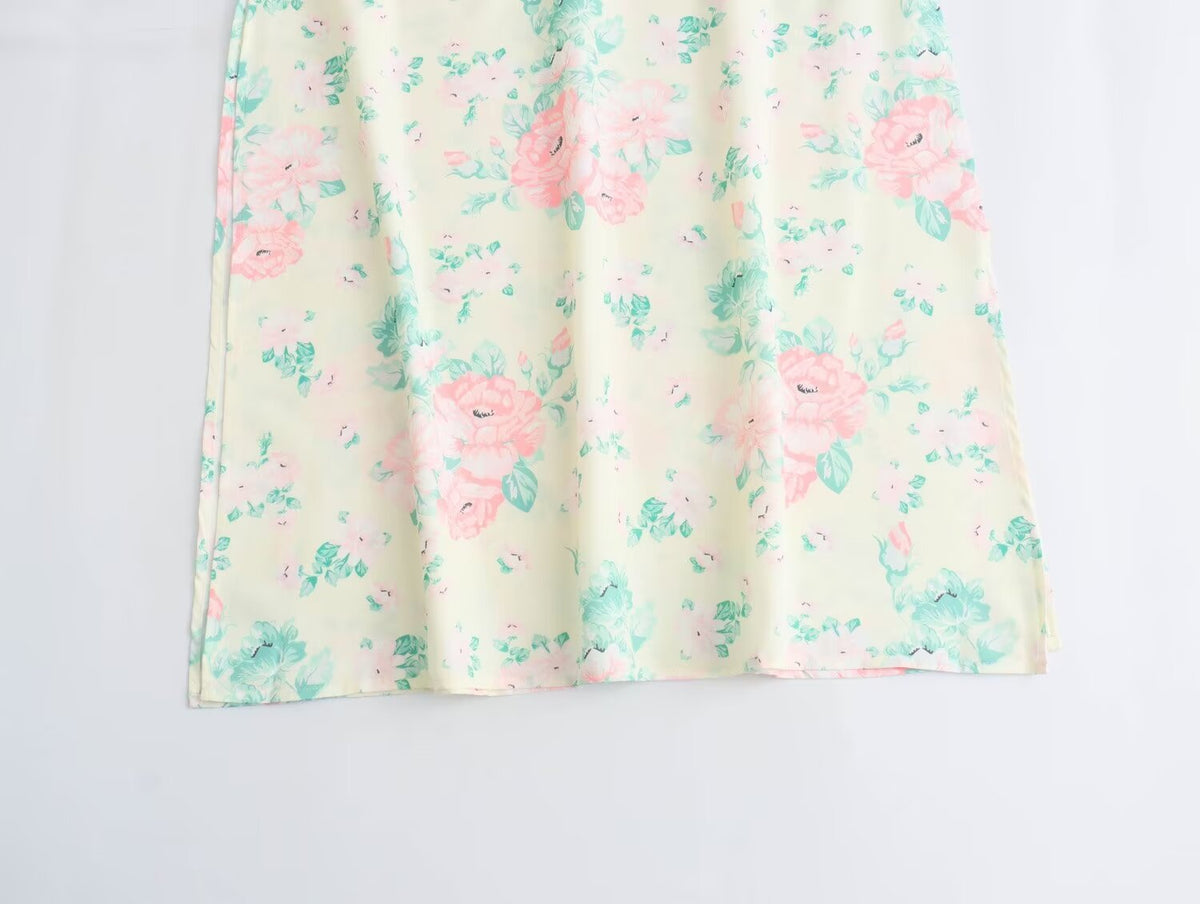 Women's V-Neck Short Sleeve High-Waist Printed Dress