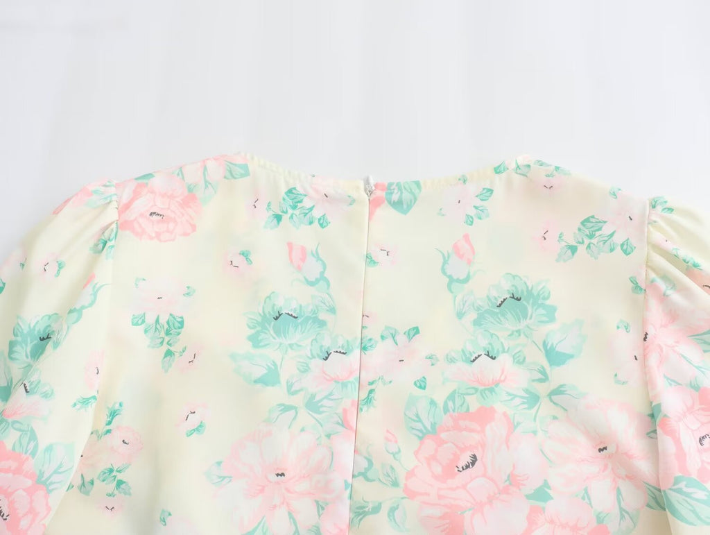 Women's V-Neck Short Sleeve High-Waist Printed Dress