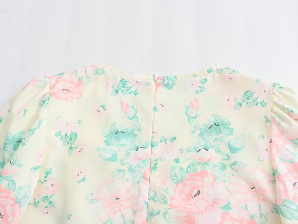 Women's V-Neck Short Sleeve High-Waist Printed Dress
