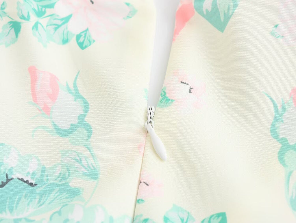 Women's V-Neck Short Sleeve High-Waist Printed Dress