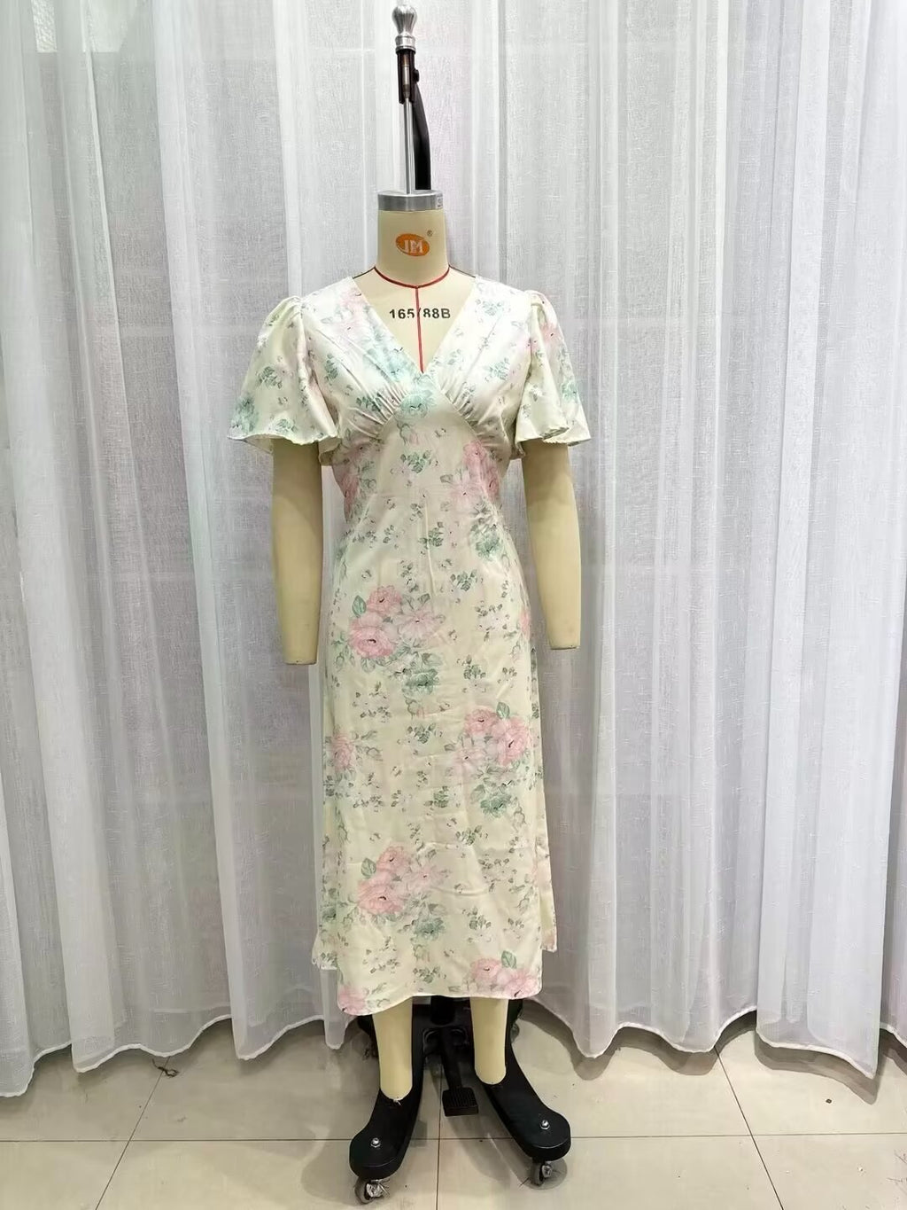 Women's V-Neck Short Sleeve High-Waist Printed Dress