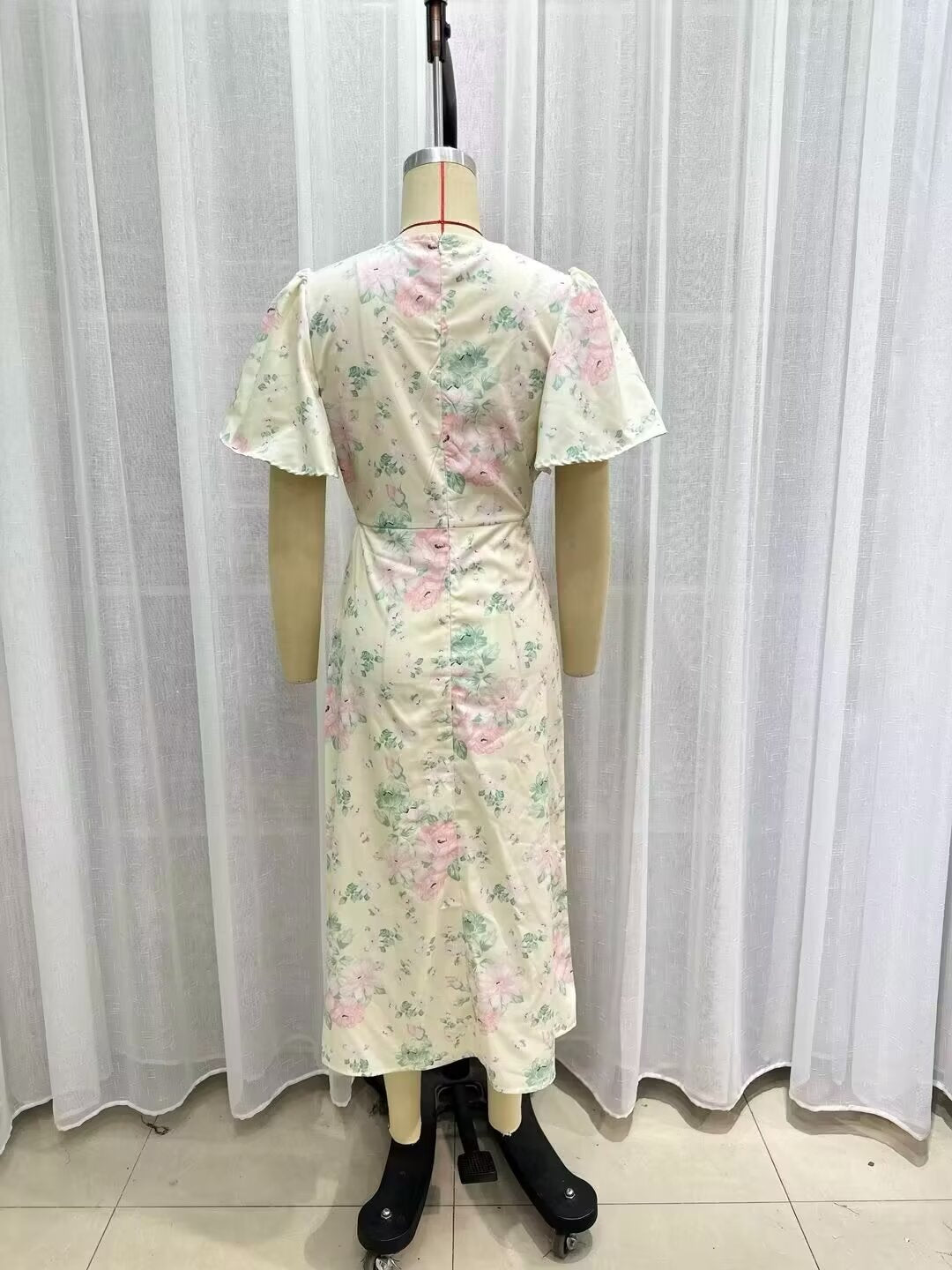 Women's V-Neck Short Sleeve High-Waist Printed Dress