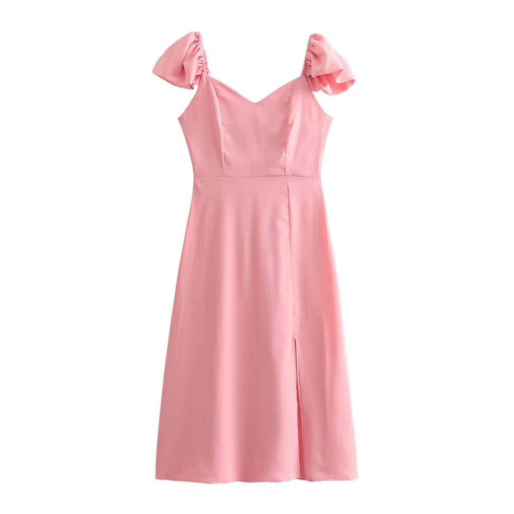 Women's Smocked V-Neck Puff-Sleeve Midi Dress