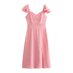 Women's Smocked V-Neck Puff-Sleeve Midi Dress