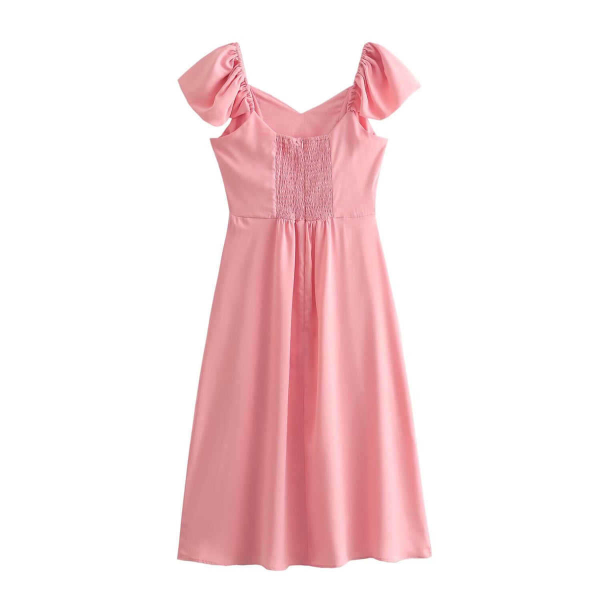Women's Smocked V-Neck Puff-Sleeve Midi Dress