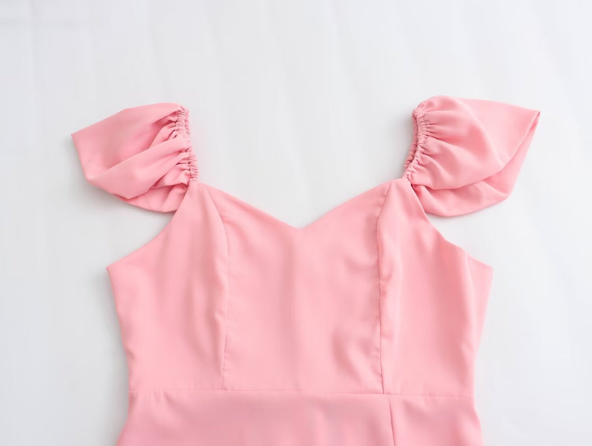 Women's Smocked V-Neck Puff-Sleeve Midi Dress