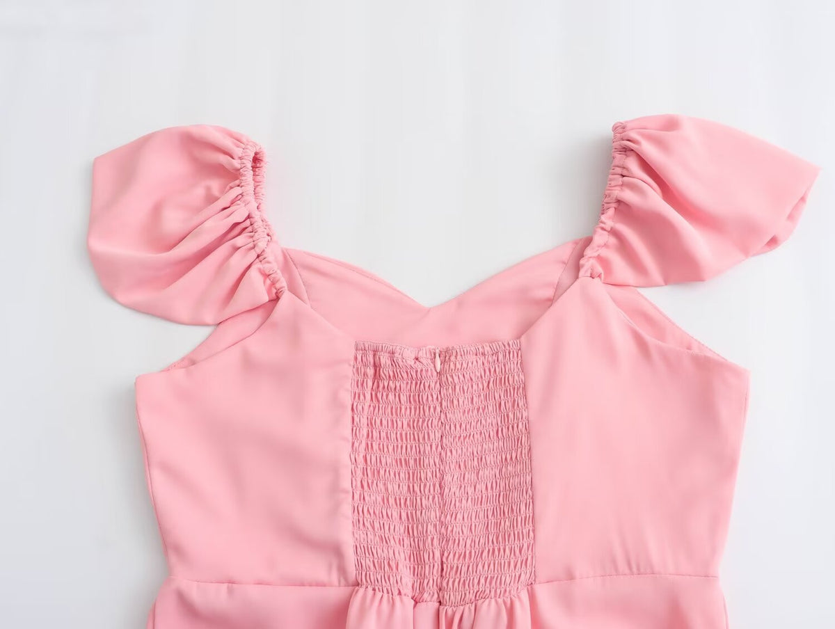 Women's Smocked V-Neck Puff-Sleeve Midi Dress