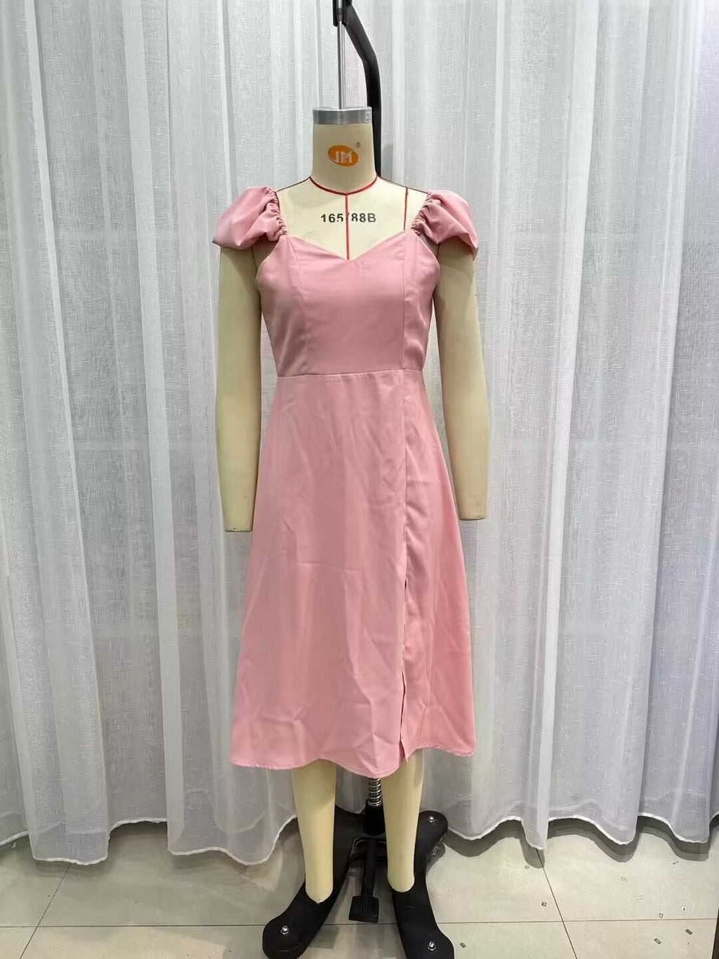 Women's Smocked V-Neck Puff-Sleeve Midi Dress