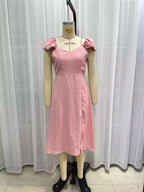 Women's Smocked V-Neck Puff-Sleeve Midi Dress