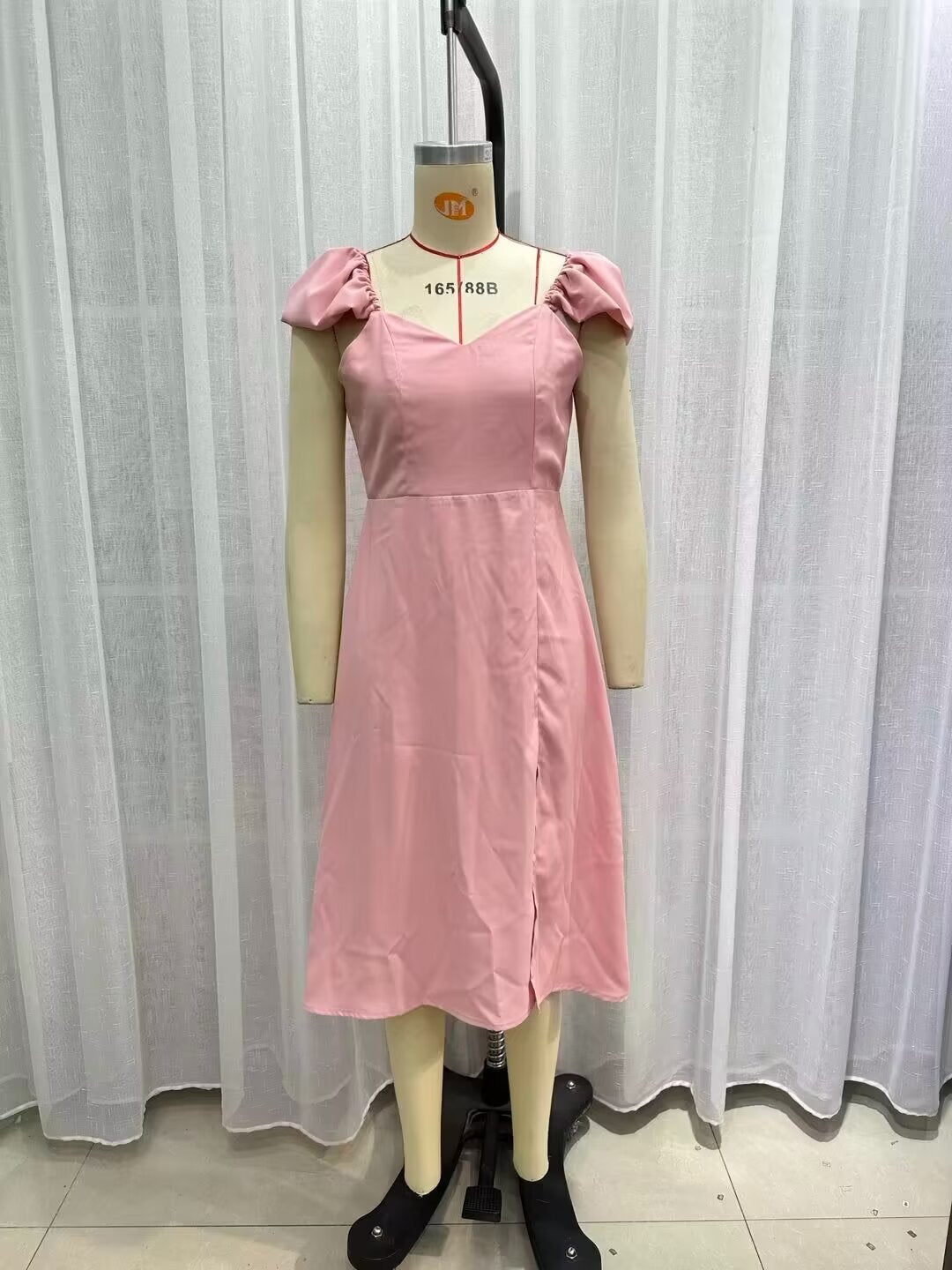 Women's Smocked V-Neck Puff-Sleeve Midi Dress