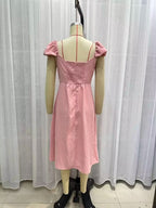 Women's Smocked V-Neck Puff-Sleeve Midi Dress