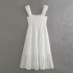 Women's V-Neck Lace Ruffle Sleeveless Maxi Dress