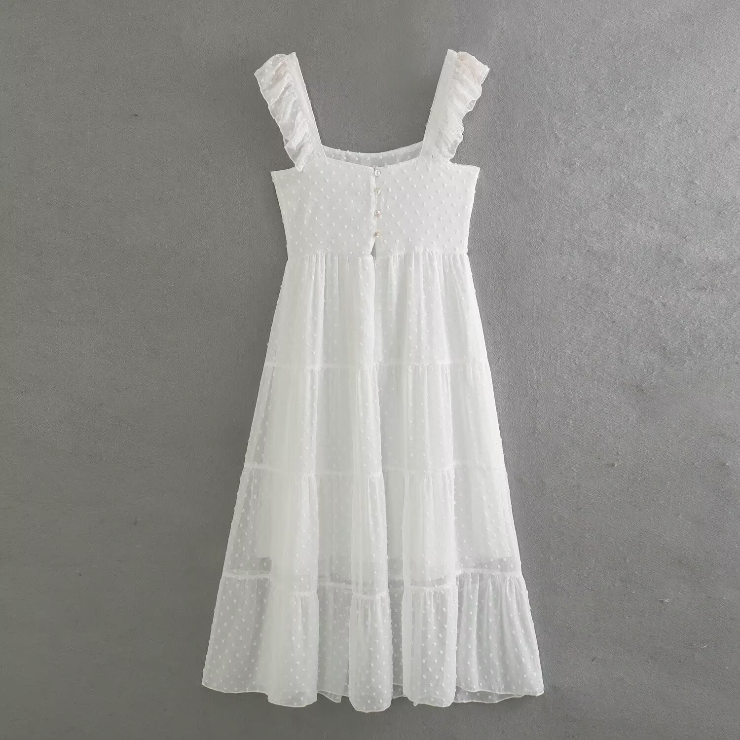 Women's V-Neck Lace Ruffle Sleeveless Maxi Dress