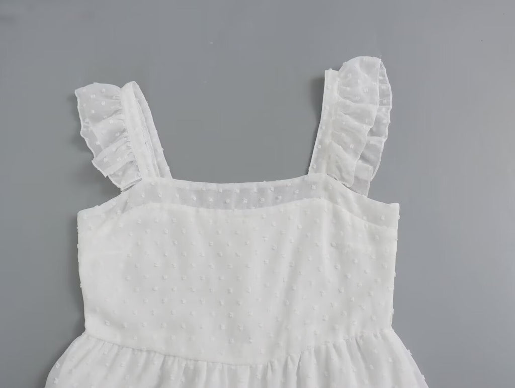 Women's V-Neck Lace Ruffle Sleeveless Maxi Dress