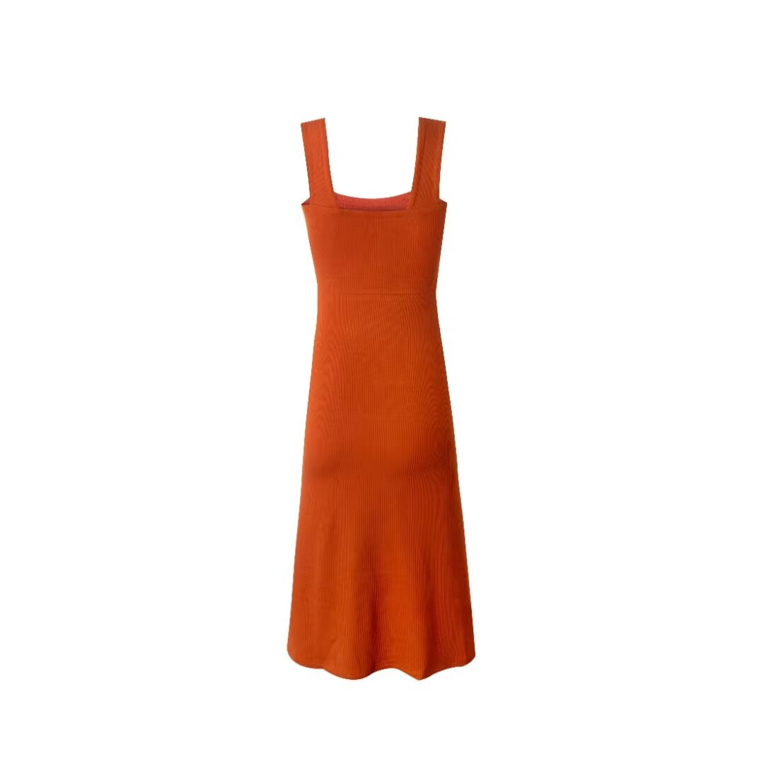 Square-Neck Spaghetti-Strap Side-Slit Midi Dress