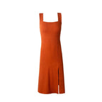 Square-Neck Spaghetti-Strap Side-Slit Midi Dress