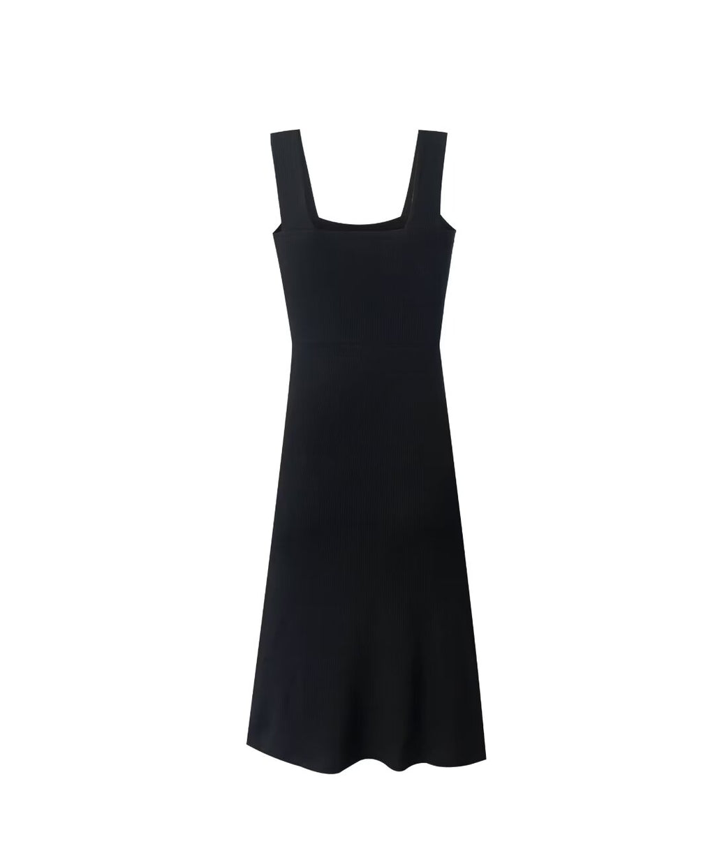 Square-Neck Spaghetti-Strap Side-Slit Midi Dress