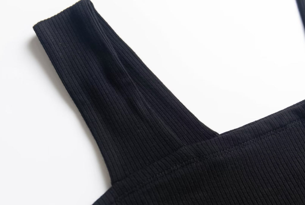 Square-Neck Spaghetti-Strap Side-Slit Midi Dress