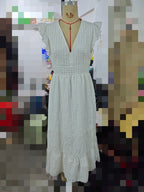 V-Neck Flutter-Sleeve Ruffle Split Maxi Dress