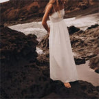 Sweet Embroidery Poplin Strap Elastic Waist Dress Vacation