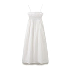 Sweet Embroidery Poplin Strap Elastic Waist Dress Vacation