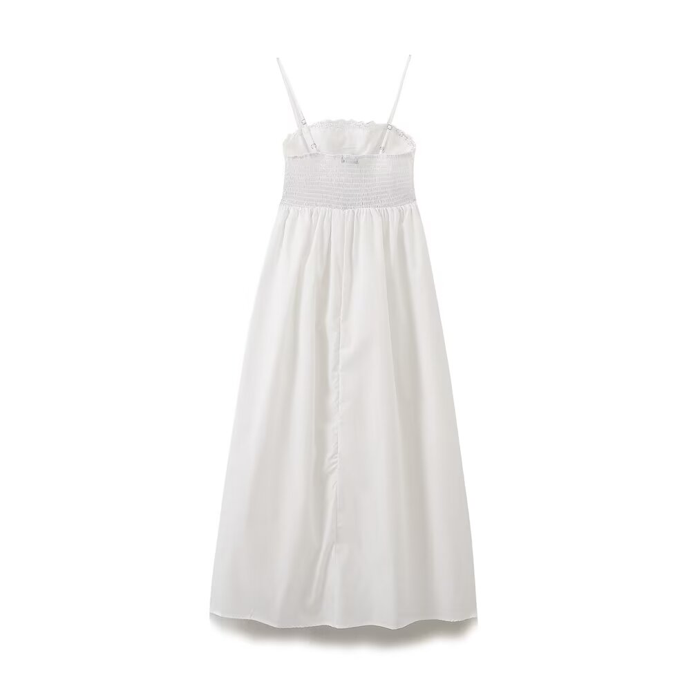Sweet Embroidery Poplin Strap Elastic Waist Dress Vacation