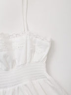 Sweet Embroidery Poplin Strap Elastic Waist Dress Vacation