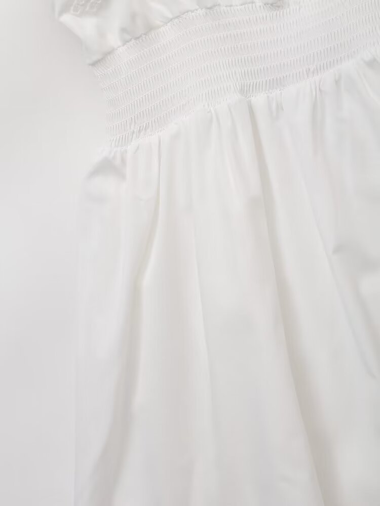 Sweet Embroidery Poplin Strap Elastic Waist Dress Vacation