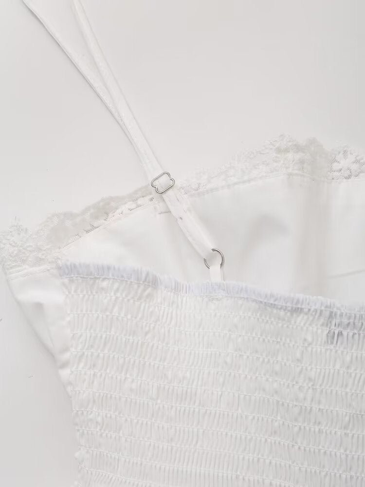Sweet Embroidery Poplin Strap Elastic Waist Dress Vacation