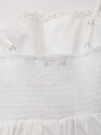 Sweet Embroidery Poplin Strap Elastic Waist Dress Vacation