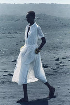 Women's Embroidered Collared Midi Dress