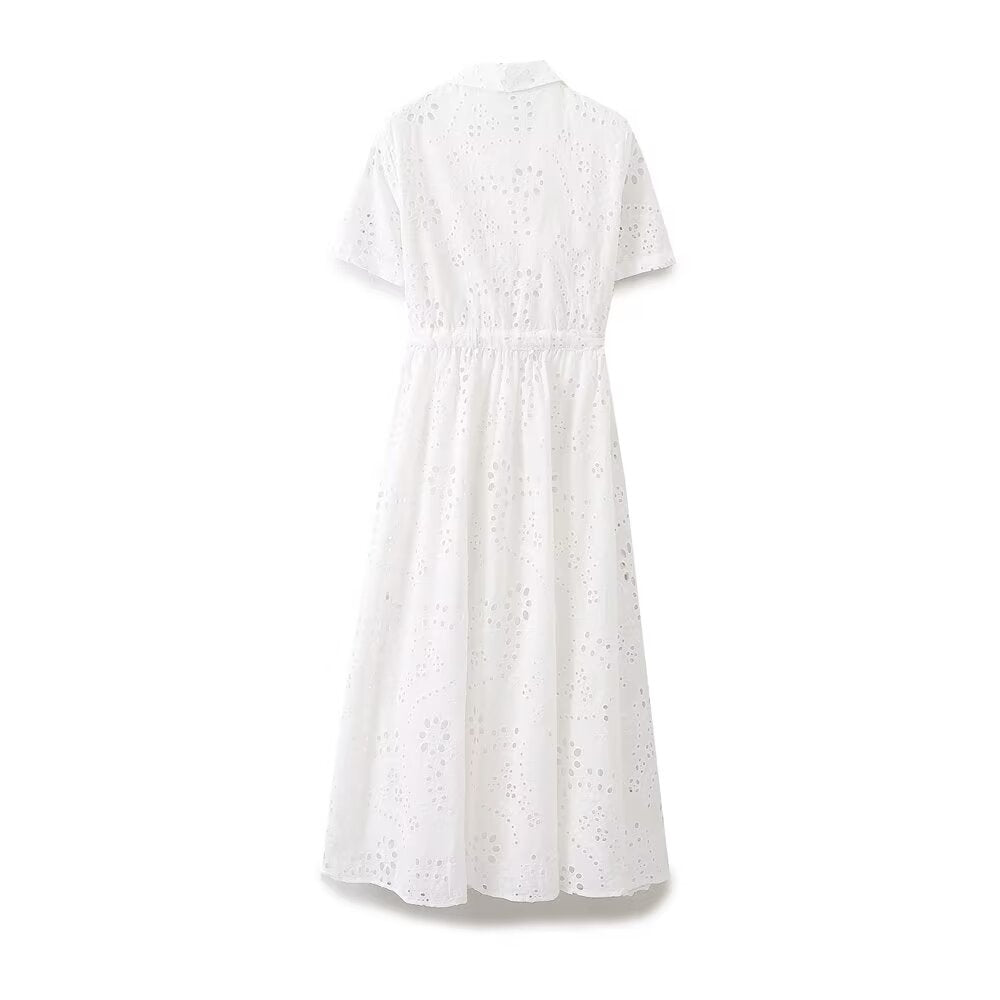 Women's Embroidered Collared Midi Dress