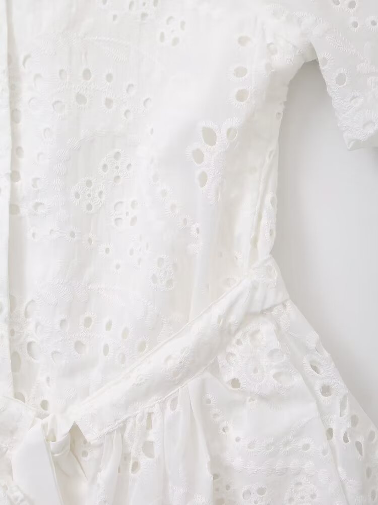 Women's Embroidered Collared Midi Dress