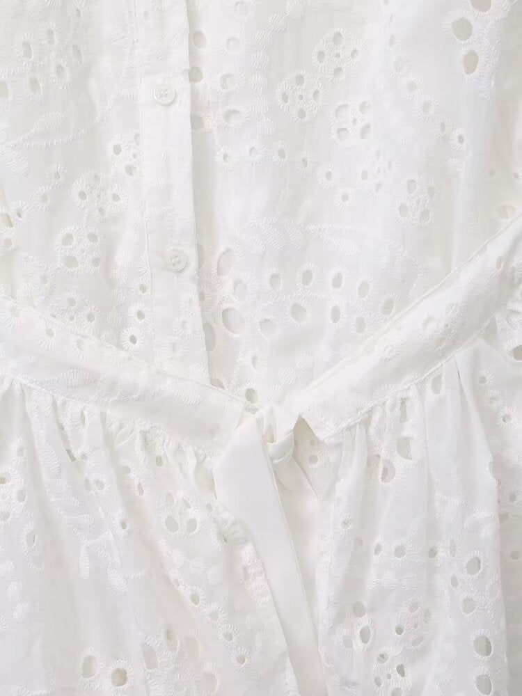 Women's Embroidered Collared Midi Dress