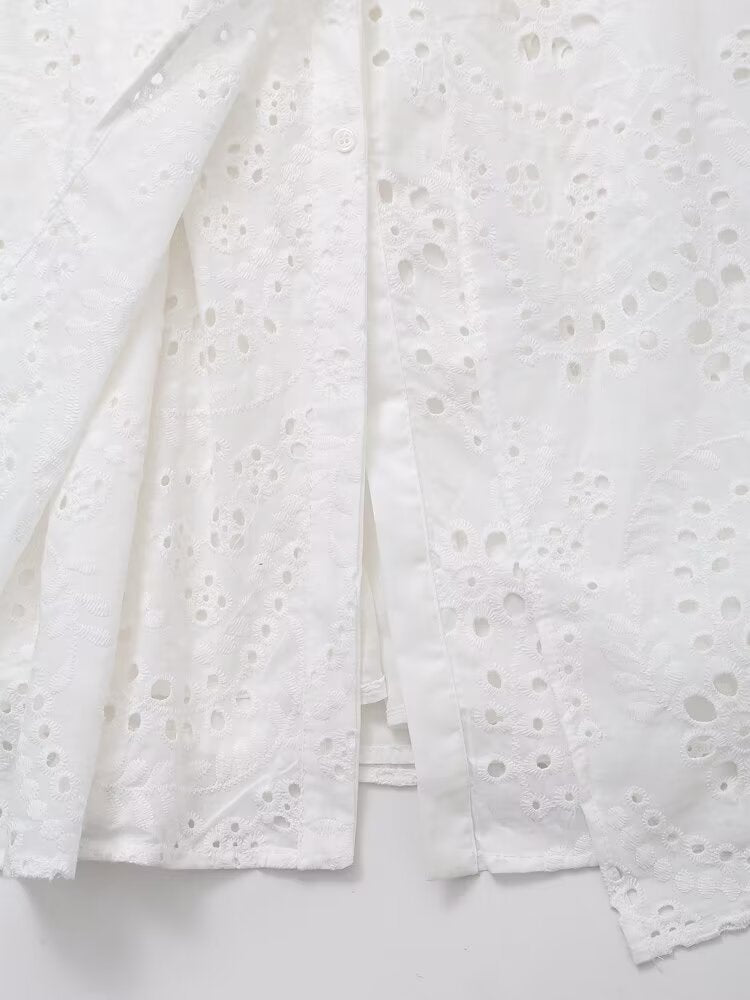 Women's Embroidered Collared Midi Dress