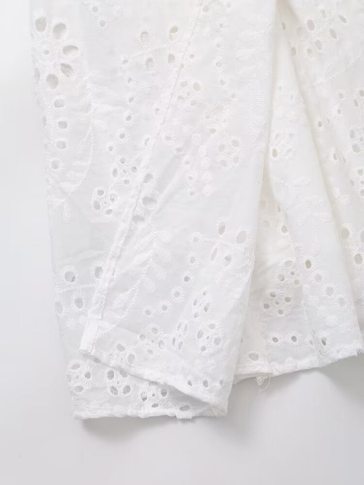 Women's Embroidered Collared Midi Dress