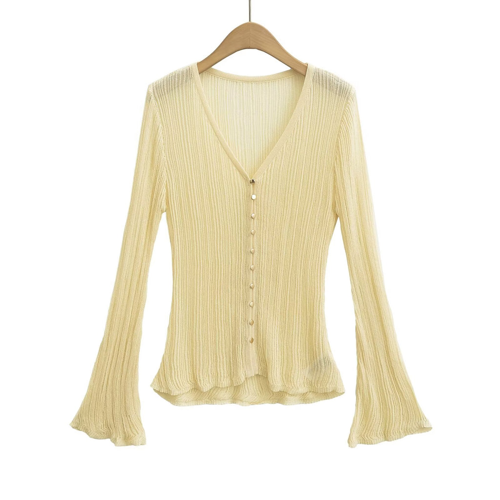 Women's V-Neck Long Sleeve Knit Cardigan