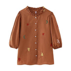Women's Heavy Industry Embroidery Half Sleeve Shirt National