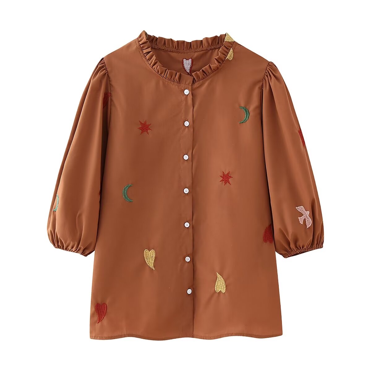 Women's Heavy Industry Embroidery Half Sleeve Shirt National